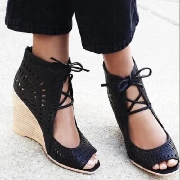 Jeffrey Campbell Rodillo Laser Cut Lace Up Open Toe Wedge Sandals SZ 8 - Picture 1 of 3